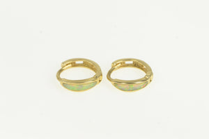 14K 11.4mm Syn. Opal Inlay Huggies Hoop Fashion Earrings Yellow Gold