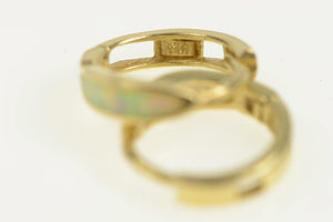 14K 11.4mm Syn. Opal Inlay Huggies Hoop Fashion Earrings Yellow Gold