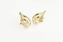Load image into Gallery viewer, 14K Vintage Pearl Diamond Accent Wavy Stud Earrings Yellow Gold