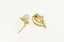 Load image into Gallery viewer, 14K Vintage Pearl Diamond Accent Wavy Stud Earrings Yellow Gold