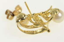 Load image into Gallery viewer, 14K Vintage Pearl Diamond Accent Wavy Stud Earrings Yellow Gold