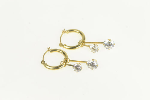 14K Round Cubic Zirconia Fringe Statement Hoop Earrings Yellow Gold