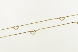 14K 0.6mm Squared Heart Valentine Retro Chain Necklace 19" Yellow Gold