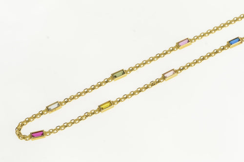 14K Emerald Cut Syn. By The Yard Square Chain Necklace 20
