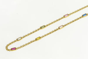 14K Emerald Cut Syn. By The Yard Square Chain Necklace 20" Yellow Gold