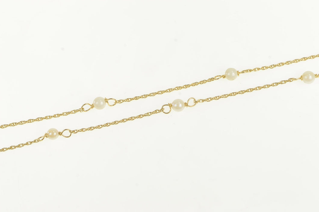 14K Pearl Beaded Rolling Rope Chain Collar Necklace 15