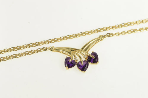 14K Heart Amethyst Diamond Accent Chevron Chain Necklace 17