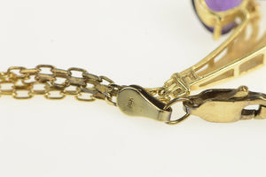 14K Heart Amethyst Diamond Accent Chevron Chain Necklace 17" Yellow Gold
