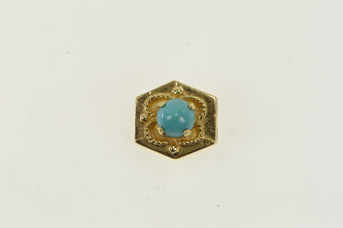 14K Turquoise Inset Ornate Slide Bracelet Vintage Charm/Pendant Yellow Gold