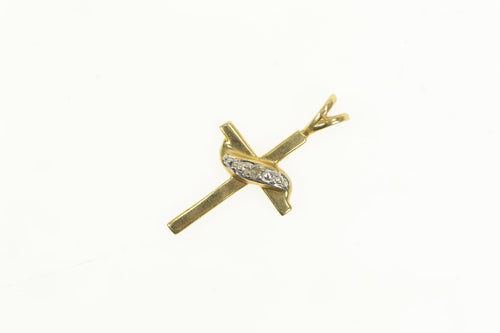 10K Diamond Cross Christian Faith Symbol Pendant Yellow Gold