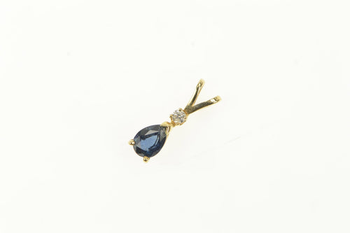 14K Pear Sapphire Diamond Accent Vintage Pendant Yellow Gold