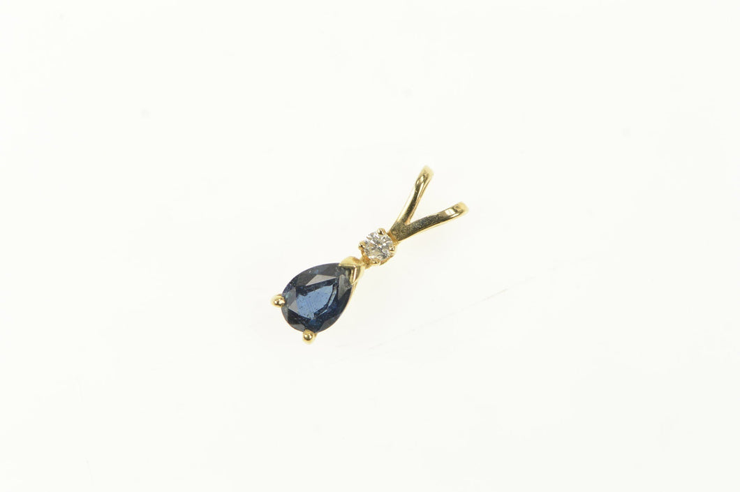 14K Pear Sapphire Diamond Accent Vintage Pendant Yellow Gold