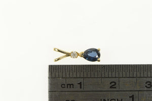 14K Pear Sapphire Diamond Accent Vintage Pendant Yellow Gold
