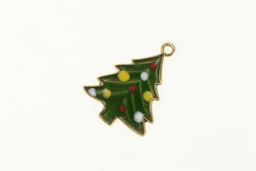 14K Enamel Christmas Tree Holiday Motif Charm/Pendant Yellow Gold