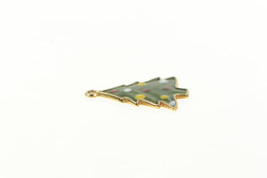 14K Enamel Christmas Tree Holiday Motif Charm/Pendant Yellow Gold