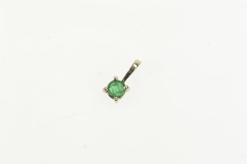 14K Natural Emerald Classic Round Vintage Pendant White Gold