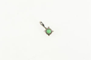 14K Natural Emerald Classic Round Vintage Pendant White Gold