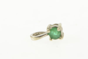 14K Natural Emerald Classic Round Vintage Pendant White Gold