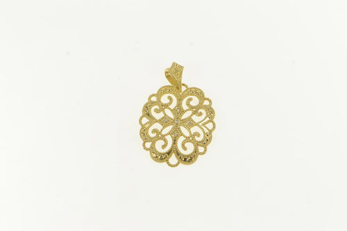 14K Elaborate Scroll Granulated Statement Filigree Pendant Yellow Gold