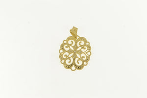 14K Elaborate Scroll Granulated Statement Filigree Pendant Yellow Gold
