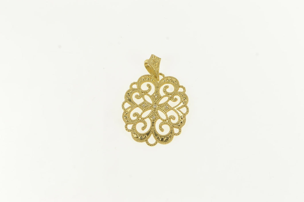 14K Elaborate Scroll Granulated Statement Filigree Pendant Yellow Gold