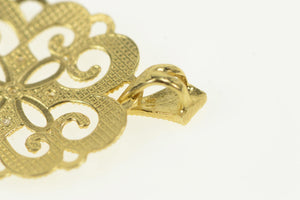 14K Elaborate Scroll Granulated Statement Filigree Pendant Yellow Gold