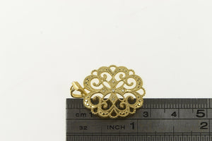 14K Elaborate Scroll Granulated Statement Filigree Pendant Yellow Gold