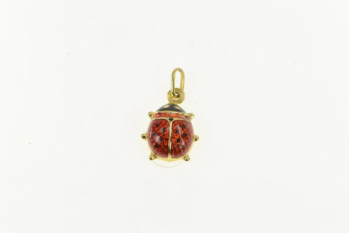 14K 3D Enamel Lady Bug Good Luck Symbol Charm/Pendant Yellow Gold
