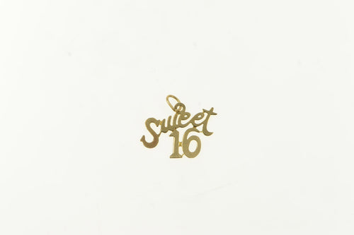 14K Sweet 16 Sixteen Birthday Word Vintage Charm/Pendant Yellow Gold