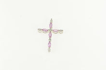 Load image into Gallery viewer, 14K Pink Topaz Diamond Cross Christian Faith Pendant White Gold