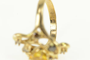 14K Yellow Sapphire Fancy Diamond Cluster Ring Yellow Gold