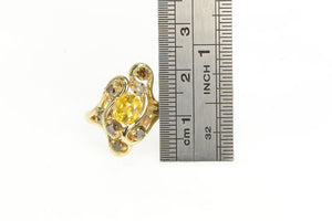 14K Yellow Sapphire Fancy Diamond Cluster Ring Yellow Gold