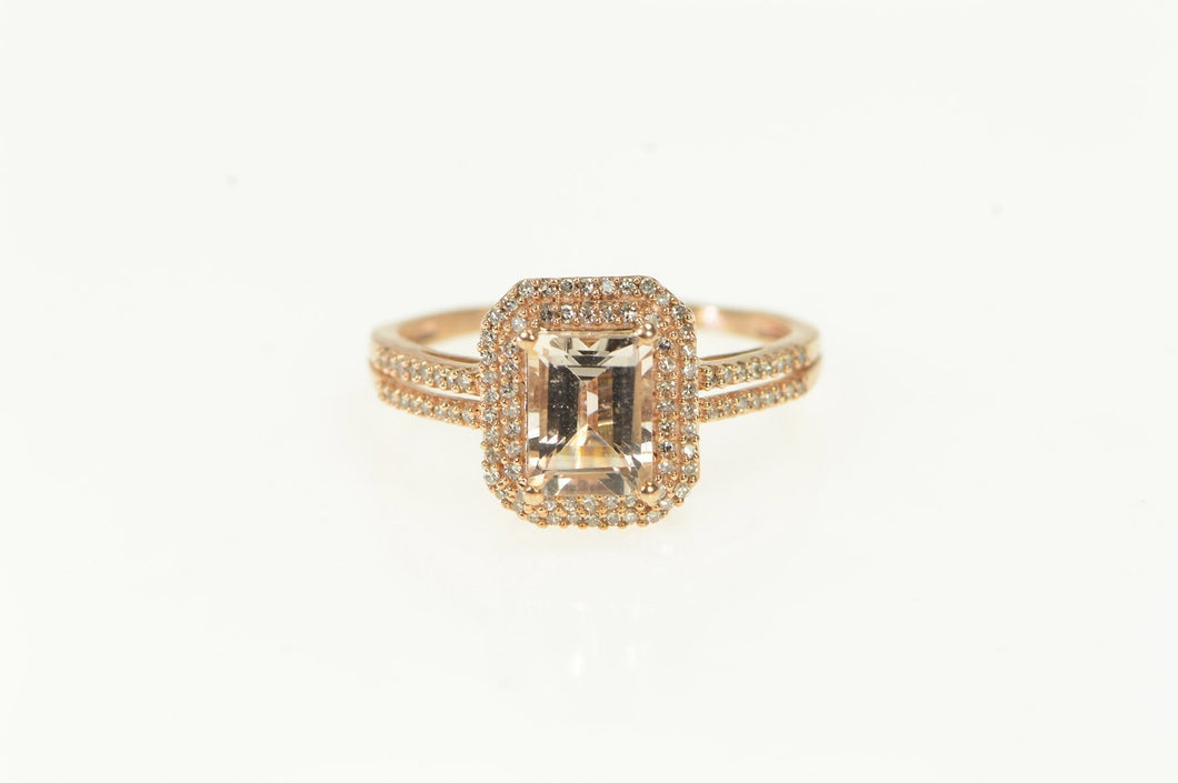 14K 1.84 Ctw Morganite Diamond Halo Engagement Ring Rose Gold