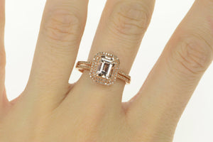 14K 1.84 Ctw Morganite Diamond Halo Engagement Ring Rose Gold