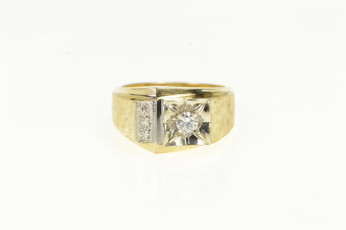 14K 0.20 Ctw Diamond Squared Men's Statement Ring Yellow Gold