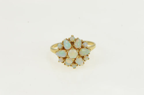 14K Victorian Natural Opal Floral Cluster Vintage Ring Yellow Gold