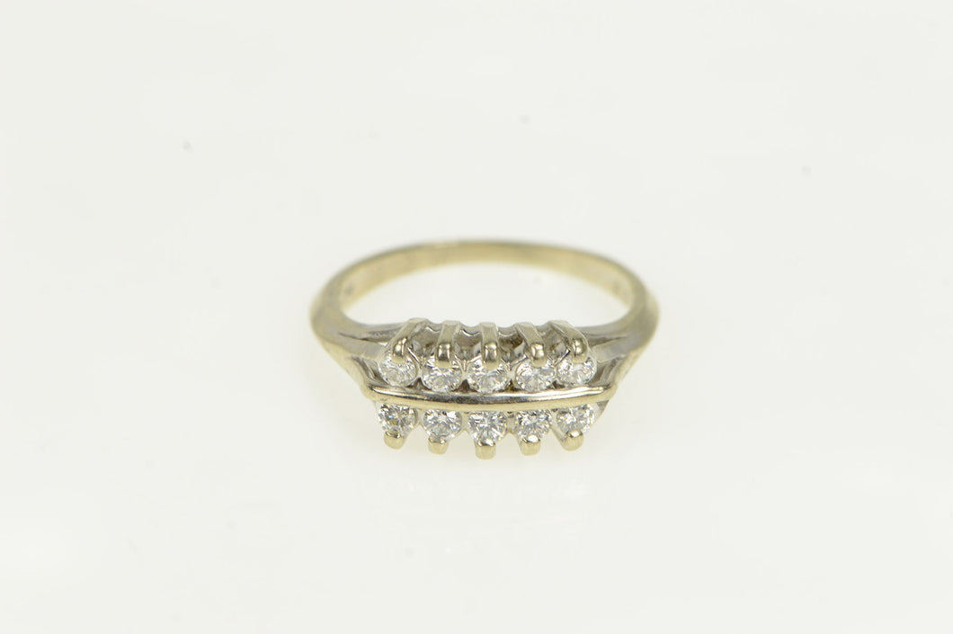 14K 0.30 Ctw 1950's Diamond Tiered Wedding Band Ring White Gold