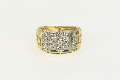 14K 1.00 Ctw Diamond Squared Cluster Men's Ring White Gold