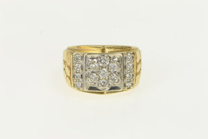 14K 1.00 Ctw Diamond Squared Cluster Men's Ring White Gold
