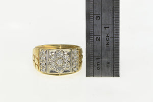 14K 1.00 Ctw Diamond Squared Cluster Men's Ring White Gold