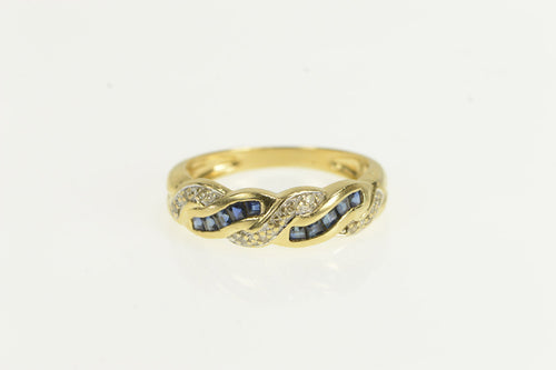 14K Princess Sapphire Diamond Statement Band Ring Yellow Gold