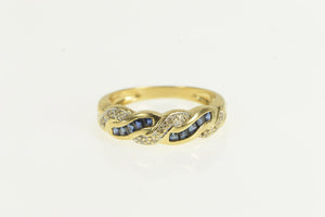 14K Princess Sapphire Diamond Statement Band Ring Yellow Gold