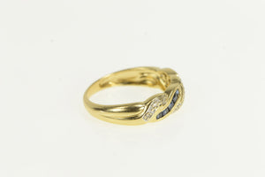 14K Princess Sapphire Diamond Statement Band Ring Yellow Gold