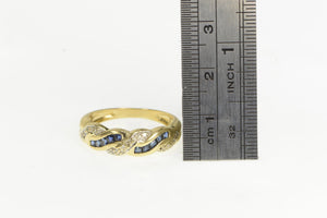 14K Princess Sapphire Diamond Statement Band Ring Yellow Gold