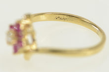 Load image into Gallery viewer, 14K Pink Sapphire Diamond Flower Cluster Bypass Ring Yellow Gold