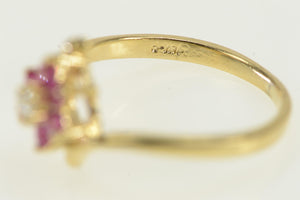 14K Pink Sapphire Diamond Flower Cluster Bypass Ring Yellow Gold
