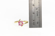 Load image into Gallery viewer, 14K Pink Sapphire Diamond Flower Cluster Bypass Ring Yellow Gold