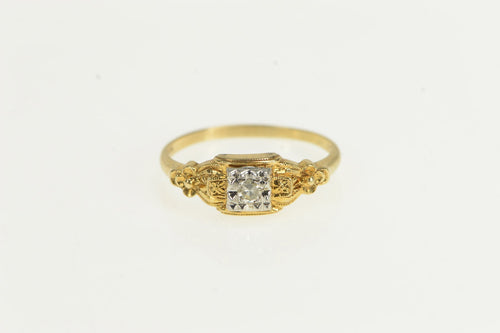 14K Art Deco Diamond Classic Solitaire Vintage Ring Yellow Gold