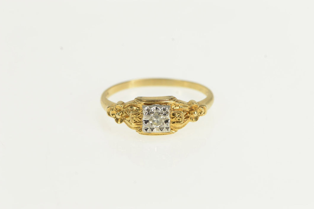14K Art Deco Diamond Classic Solitaire Vintage Ring Yellow Gold