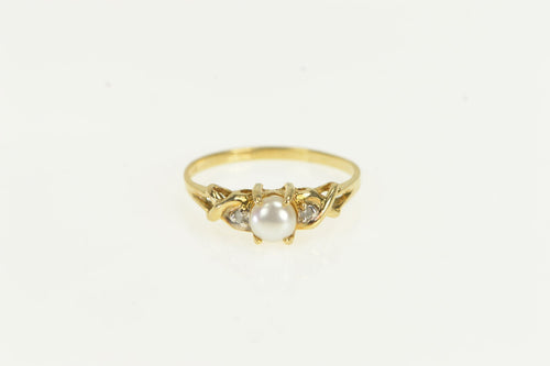 14K Pearl Diamond Vintage Classic Statement Ring Yellow Gold
